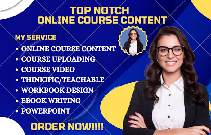 Gig Preview - Create online course content, course upload, ebook writing, video course, ppt