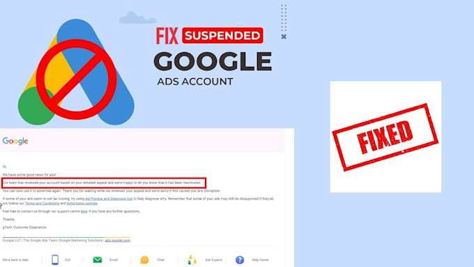 Gig Preview - Fix google ads suspension, ads reinstate ads disabled ads circumventing system