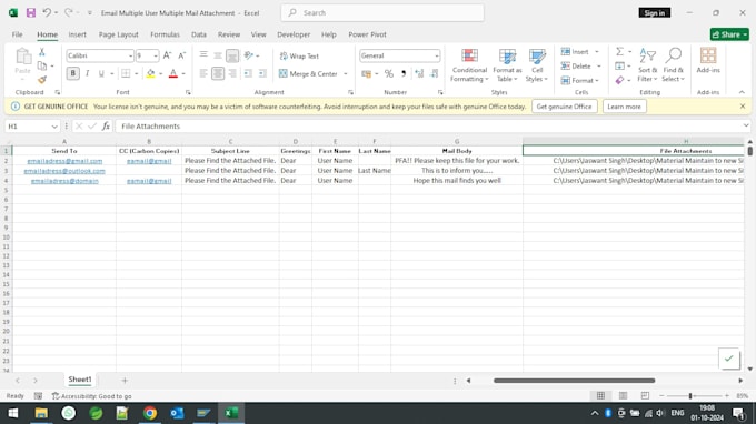 Gig Preview - Make an excel sheet to send emails individually or to many people simultaneously