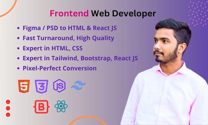 Gig Preview - Expert frontend developer figma PSD to HTML react tailwind CSS