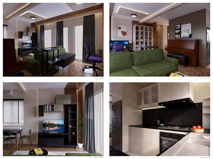 Gig Preview - Do interior design for living room,  bedroom, kitchen or multispaces