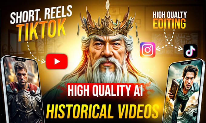 Gig Preview - Create ai history documentary videos for youtube videos, tiktok, and instagram