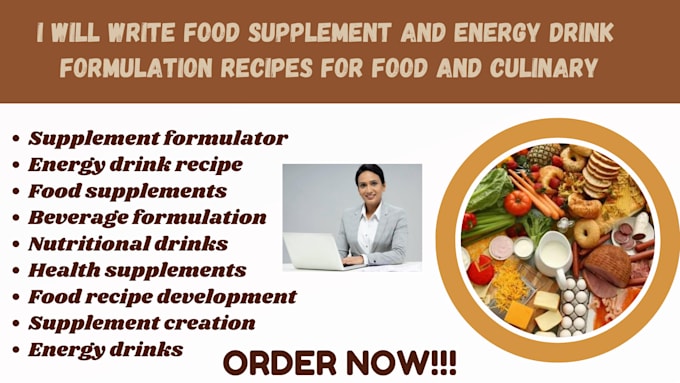 Gig Preview - Write food supplement and energy drink formulation recipes for food and culinary