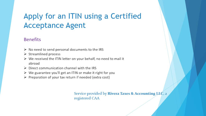 Gig Preview - Get your itin and prepare your tax return as a caa