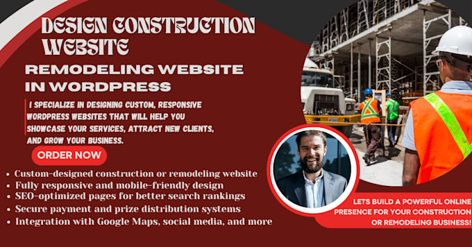 Gig Preview - Design construction website, remodeling website in wordpress