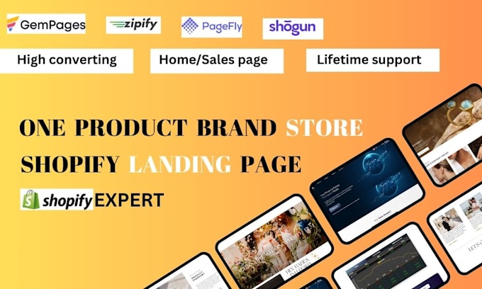 Gig Preview - Design, redesign shopify landing page one product store by pagefly, gempages