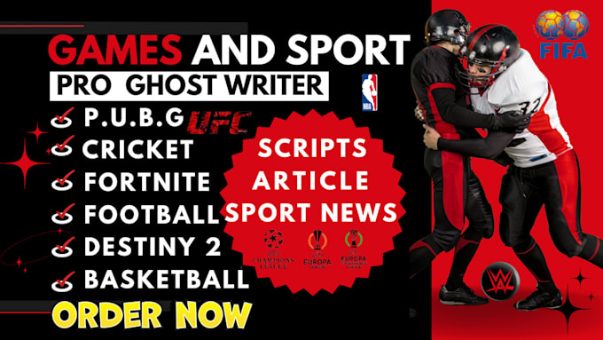 Gig Preview - Write sports, gaming article, sport script, youtube script, gaming sports writer