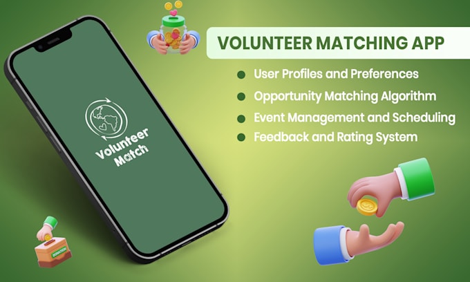 Gig Preview - Develop a volunteer matching app like golden, volunteer match and give pulse