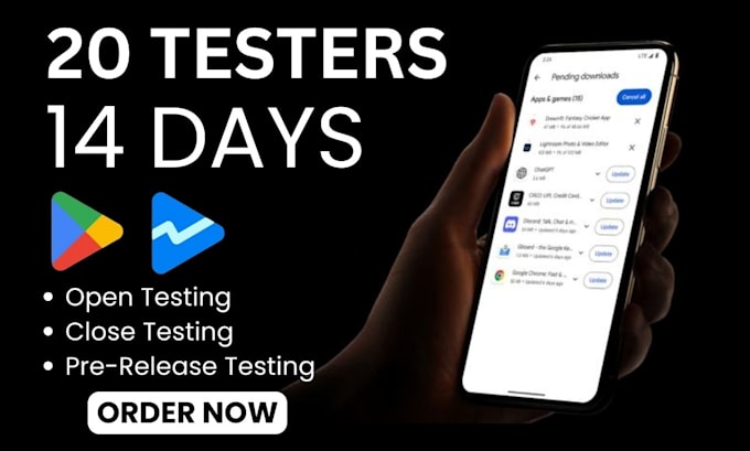 Gig Preview - 20 testers for google play closed testing, app testing with 20 device in 14 days