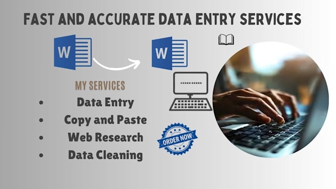 Gig Preview - Do fast and accurate data entry copy paste pdf to word document typing job