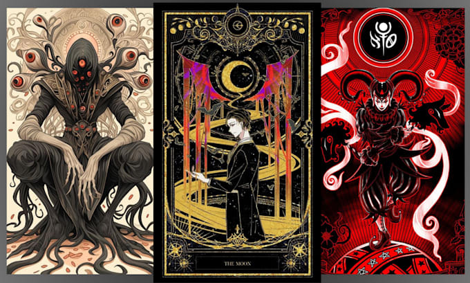 Gig Preview - Do unique tarot illustrations, tarot oracle card design, fantasy tcg digital art