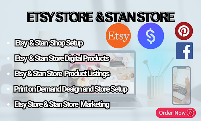 Gig Preview - Setup etsy shop etsy stan store digital product design and listing pod seo