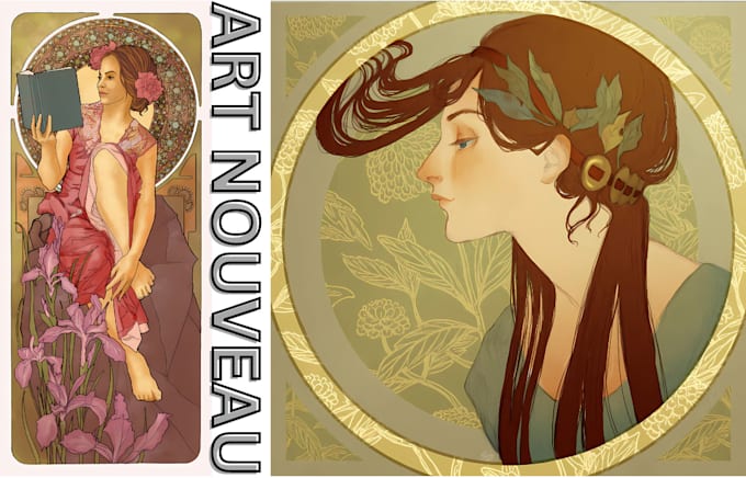 Gig Preview - Draw art nouveau illustration vintage art deco, tarot card in art nouveau style