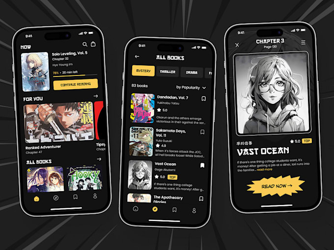 Gig Preview - Do comic app manga app graphics novel app anime app webtoon for IOS and android