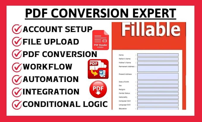 Gig Preview - Convert pdf to fillable document jotform docusign dropbox foxit esign adobe sign