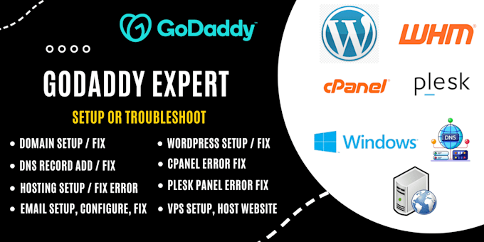 Gig Preview - Solve godaddy domain dns email issues cpanel plesk vps SSL hosting