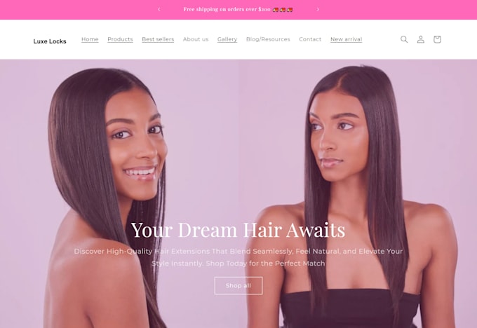 Gig Preview - Hair extension store hair extension website hair extension shopify website