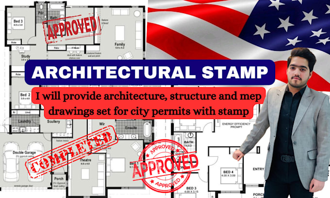 Gig Preview - Provide architecture, structure and mep drawings set for city permits with stamp