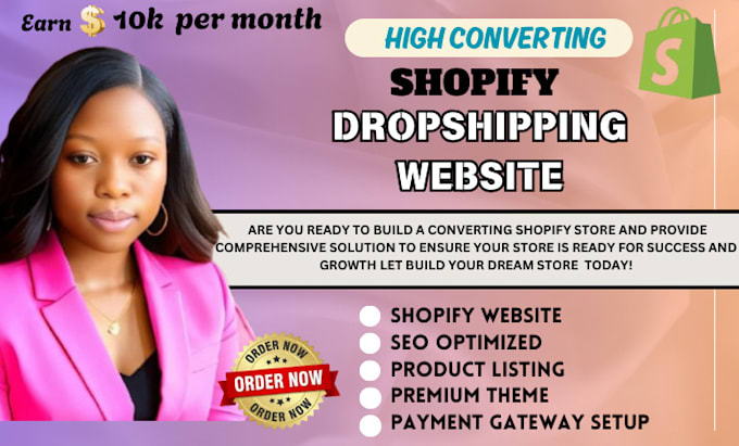 Gig Preview - Create shopify dropshipping website,shopify store redesign, design shopify store