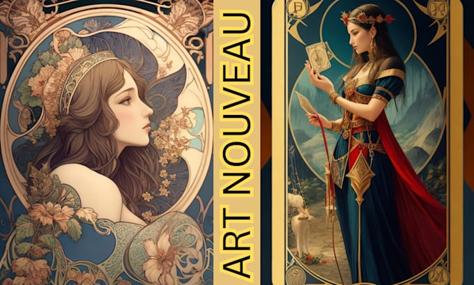 Bestseller - draw art nouveau illustration vintage art deco tarot card in art nouveau style