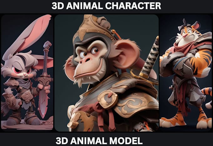 Gig Preview - 3d animal model character design animal character for animation or 3d printing