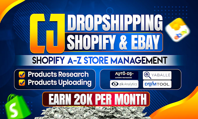 Gig Preview - Add winning products on shopify store via dser, zendrop, cj dropshipping, autods