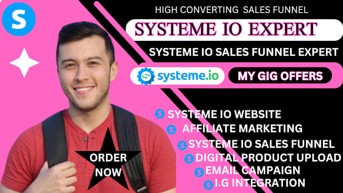 Gig Preview - Do systeme io website, systeme io sales funnel, systeme io affiliate marketing