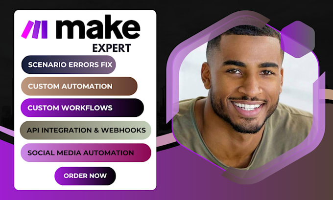 Gig Preview - Be your make com expert, create and fix advanced make com automation scenarios