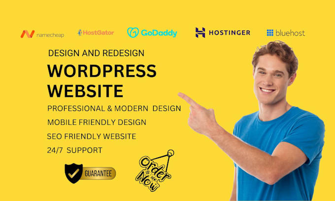 Gig Preview - Design bluehost godaddy hostinger hostgator siteground ionos wordpress website