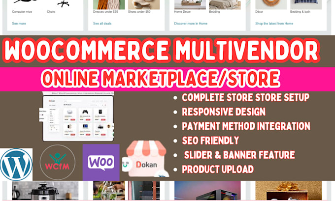 Gig Preview - Wordpress woocommerce multivendor website online marketplace using dokan wcfm