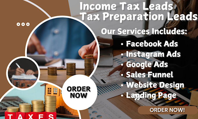 Gig Preview - Generate income tax leads tax preparation lead income tax landing page, website