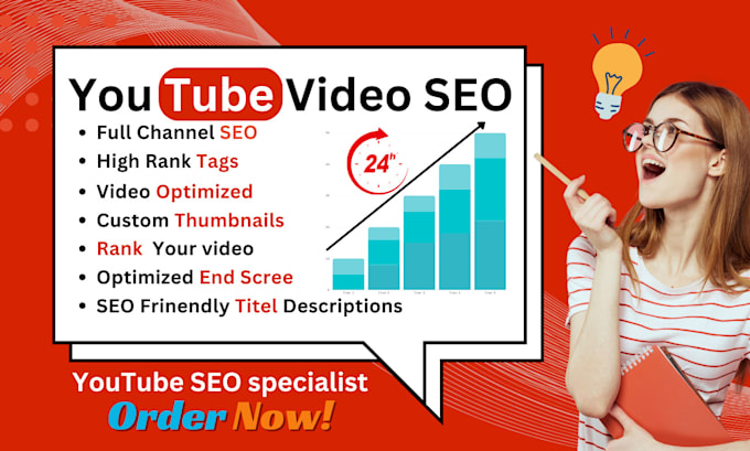 Gig Preview - Optimize youtube video SEO expert top ranking and growth manager