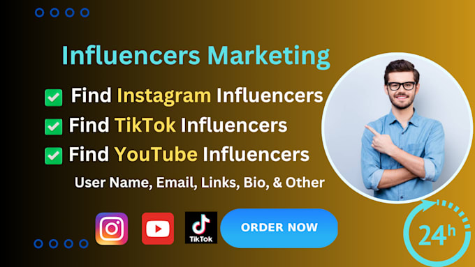 Gig Preview - Find best instagram, tiktok and youtube influencer list