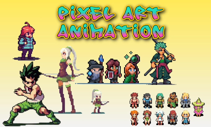 Gig Preview - Make pixel art sprite animation, 2d retro pixel game sprite sheet rpg maker