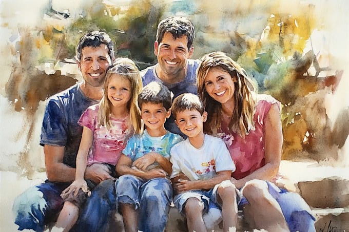 Gig Preview - Custom amazing family portrait watercolor portrait