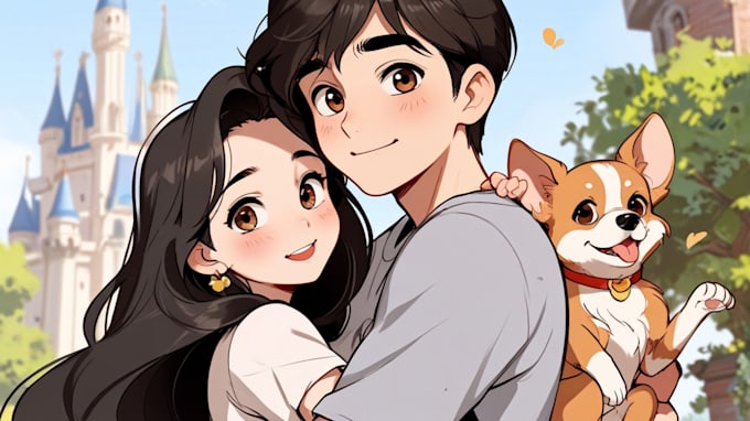 Gig Preview - Draw you cute lovely disney couple portrait illustration