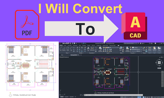 Gig Preview - Convert pdf to autocad, sketch to autocad, full set architectural floor plan