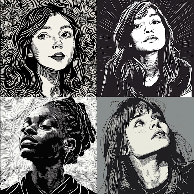 Gig Preview - Draw a custom digital art portrait in linocut style