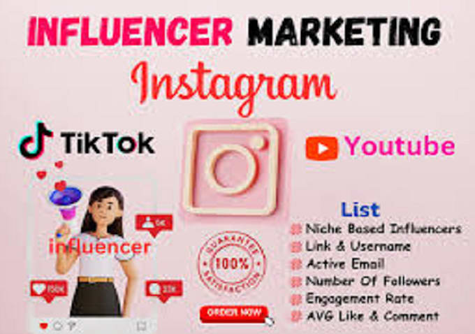 Gig Preview - Find best instagram, youtube, tiktok influencers list for influencer marketing