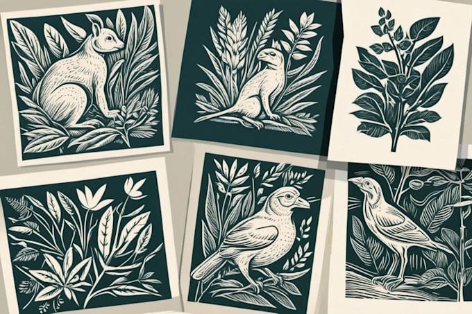 Gig Preview - Do linocut illustration botanical, animal for your brand