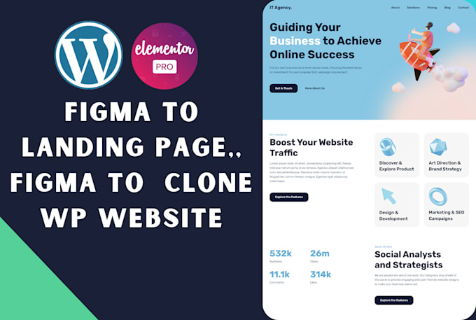 Gig Preview - Design figma to elementor, landing page, figma to wordpress, clone website