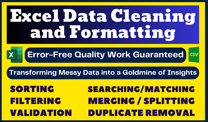 Gig Preview - Ms excel data cleaning and formatting, merging, splitting, and sorting