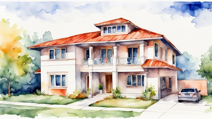 Gig Preview - Create your house image into a digital watercolor home portrait illustration