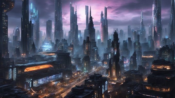 Gig Preview - Do cyberpunk scifi futuristic city or concept art