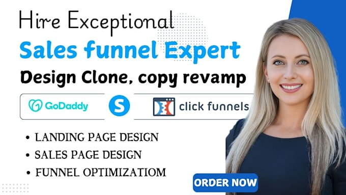 Gig Preview - Build copy clone revamp sales funnel in clickfunnels systeme io kajabi godaddy