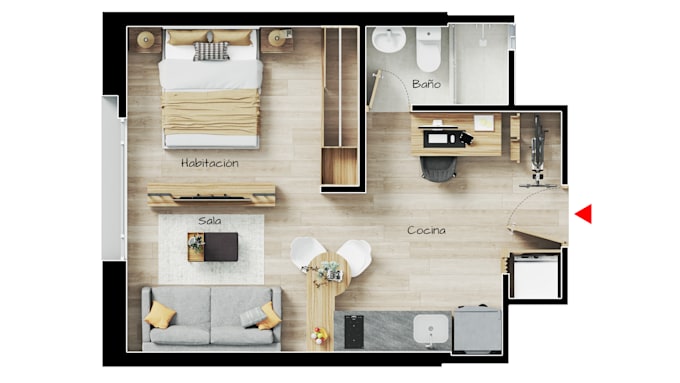 Gig Preview - Texturize 2d floor plan with furniture for real estate