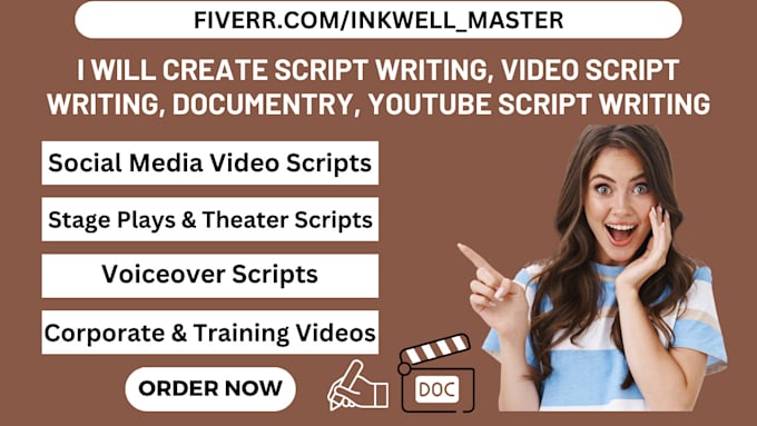 Gig Preview - Create script writing video script writing, documentary, youtube script writer