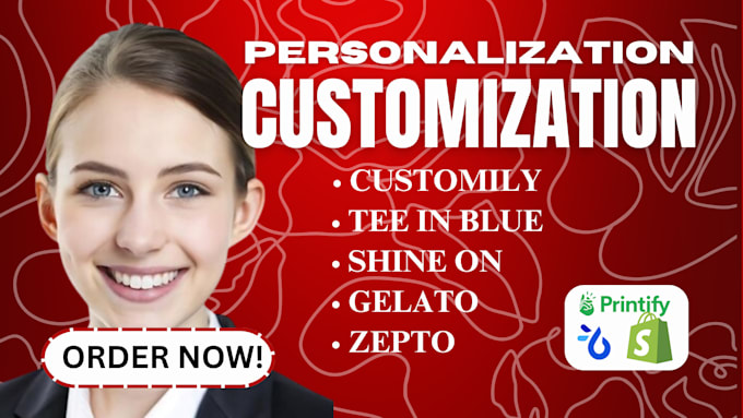 Gig Preview - Setup teeinblue customily zepto gelato pod product personalizer redesign shopify