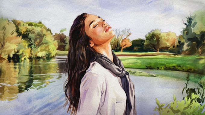 Gig Preview - Draw a digital beautiful watercolor painting portrait illustration