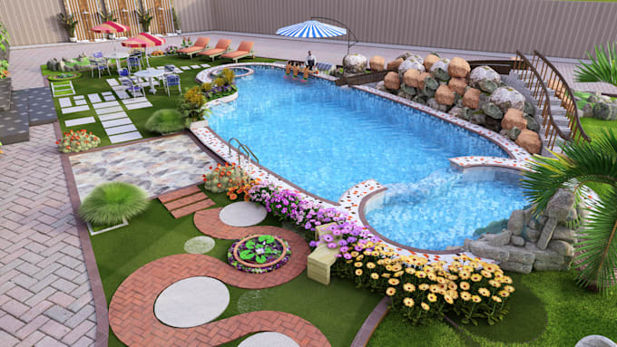 Gig Preview - Design professional landscape backyard, garden, patio, pool, front yard